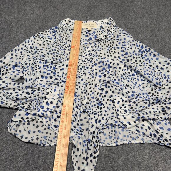 Cloth & Stone Anthropology Blue Leopard Tie Front Button Blouse Top Shirt Large - Picture 8 of 8